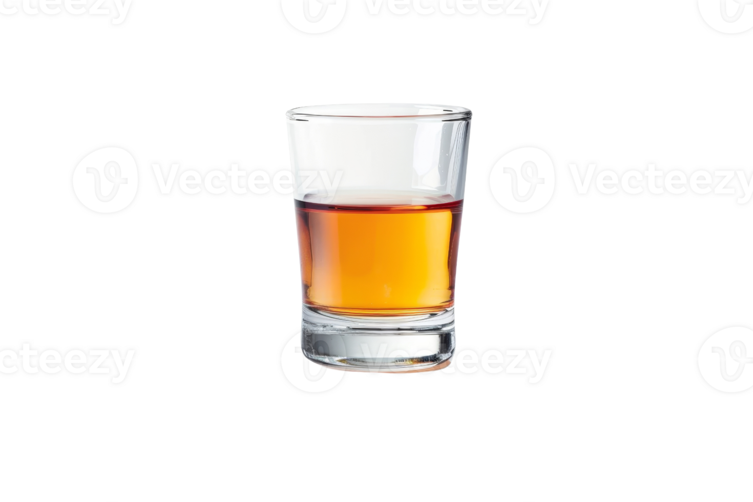 Close-up of a glass shot filled with amber liquor, isolated on transparent background. Perfect for bar, drink, and alcohol-related content. png