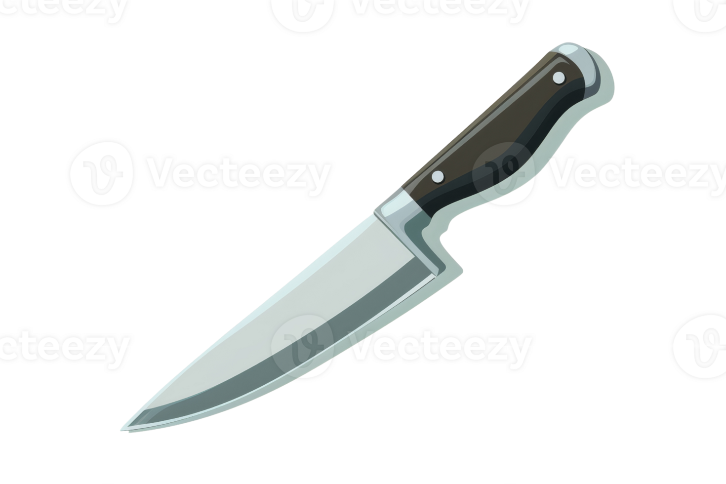 A knife is shown in a white background. The knife is sharp and has a silver handle png
