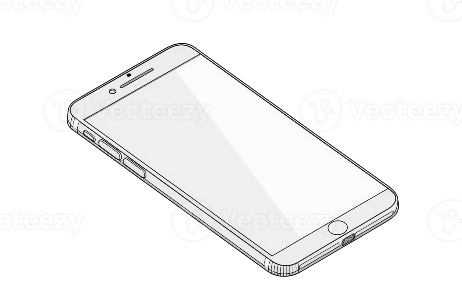Isometric illustration of a modern smartphone with a blank screen. Perfect for technology-related content and design projects. png