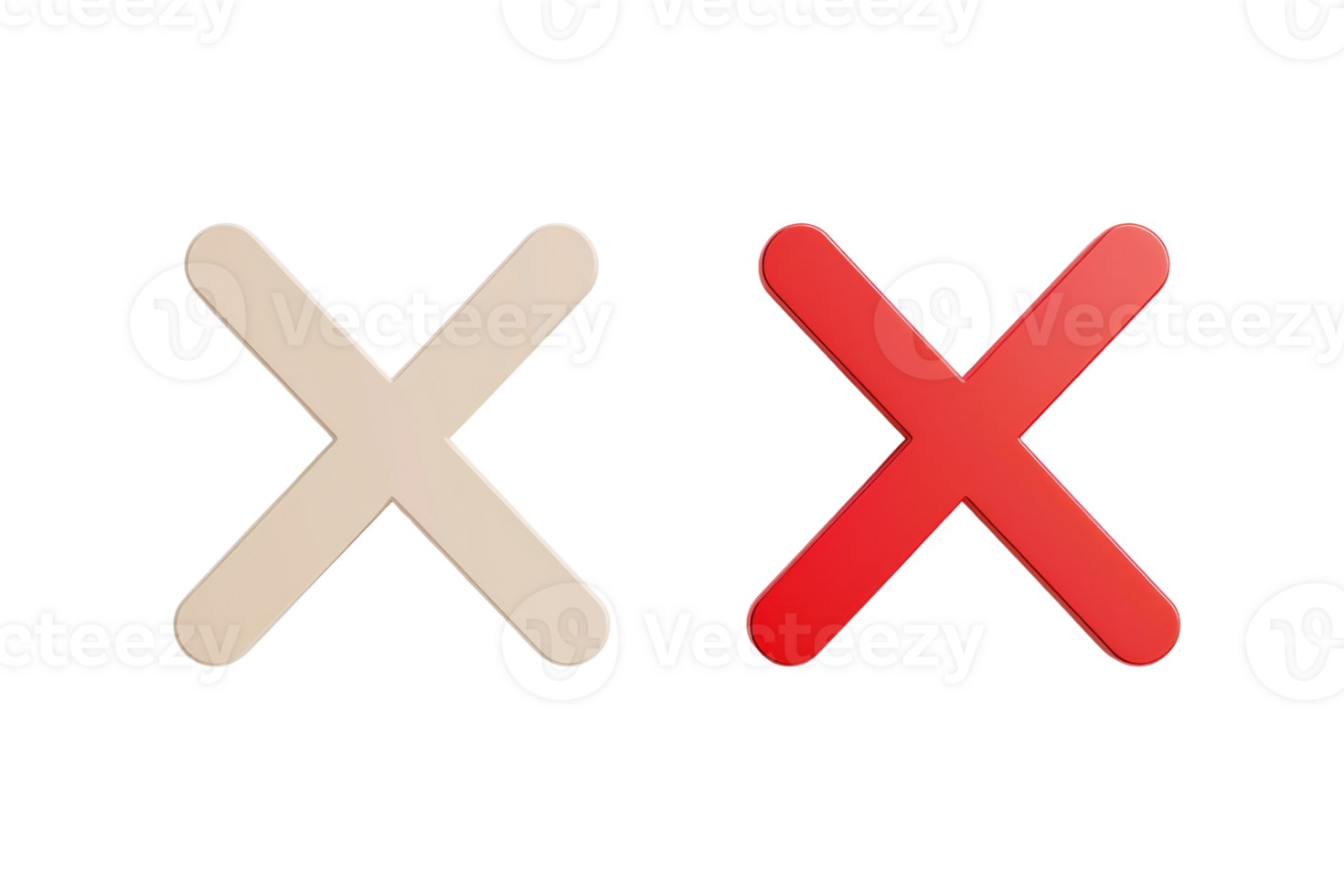 Two X's are shown side by side, one red and one white png