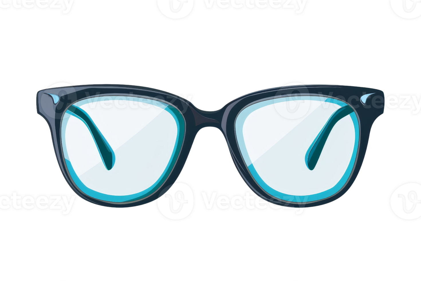 A pair of blue and black glasses with a blue frame. The glasses are on a white background png