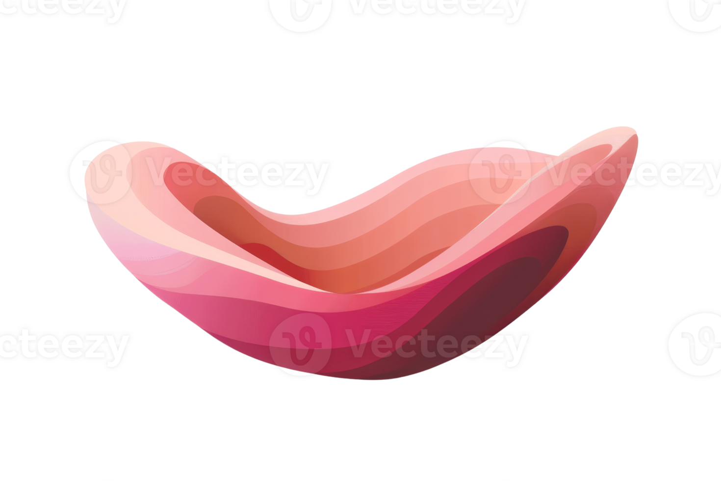 Abstract 3D illustration of multi-layered red and pink curved shape on transparent background. Vibrant colors and smooth design create a modern art effect. png