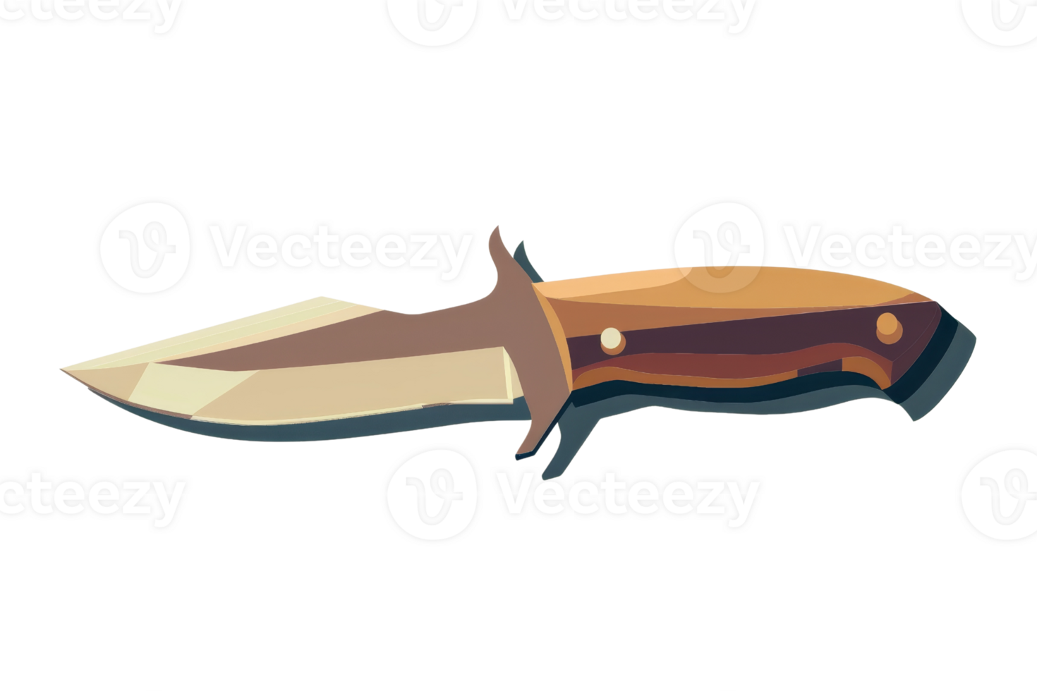 A knife with a wooden handle and a sharp blade. The knife is on a white background png
