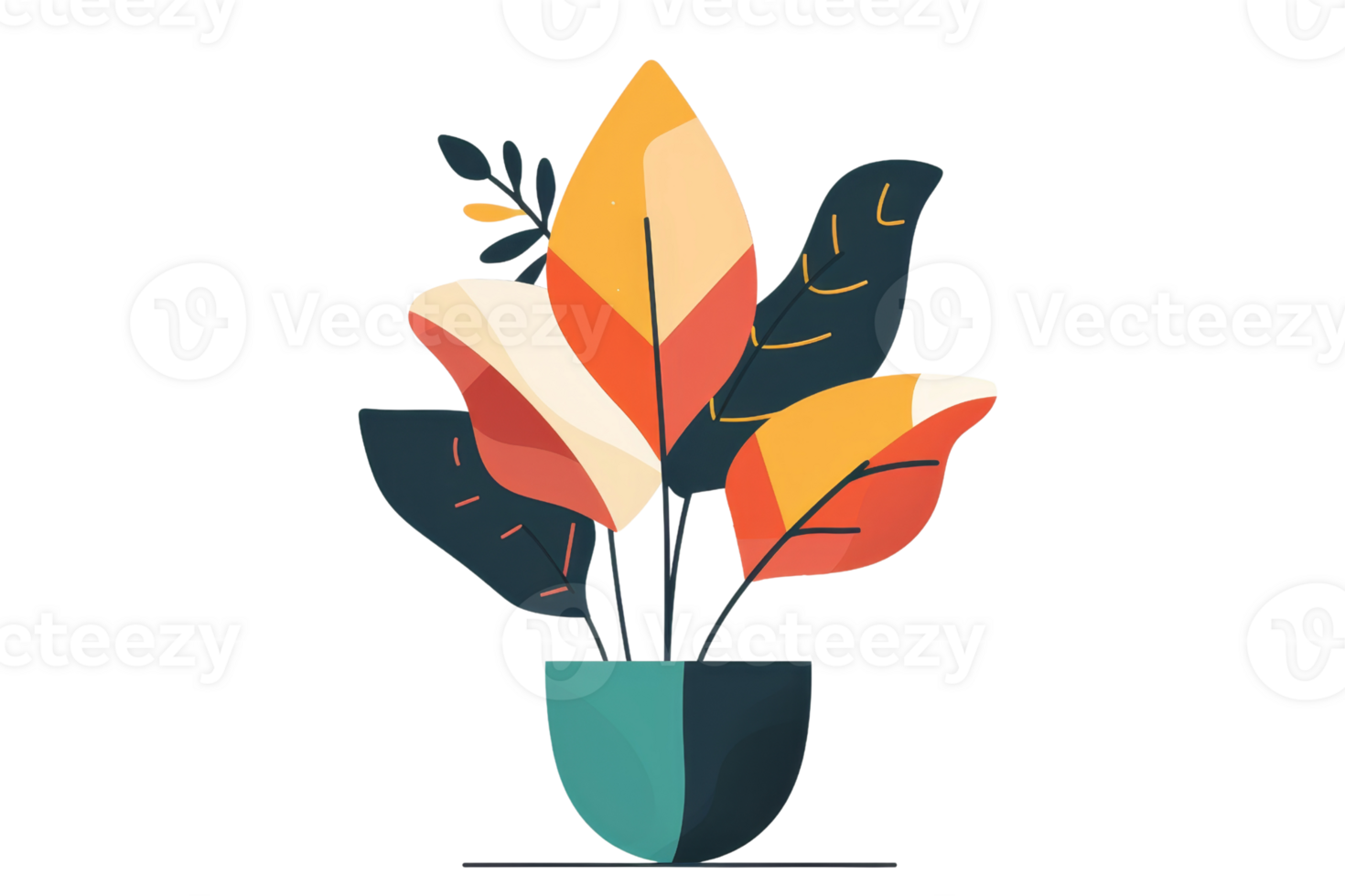 Colorful abstract illustration of a potted plant with vibrant leaves. Ideal for nature, decor, and design-related projects. png