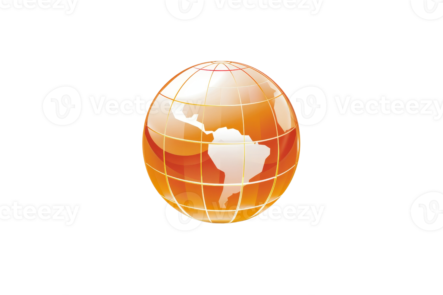 Illustration of an orange globe highlighting South America with white continents. Ideal for geography, global, and tech content. png