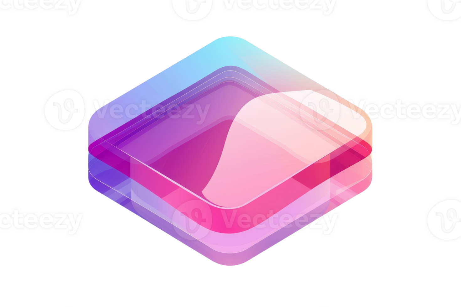 A square with a pink and purple background. The square is made of glass and has a shiny, reflective surface png