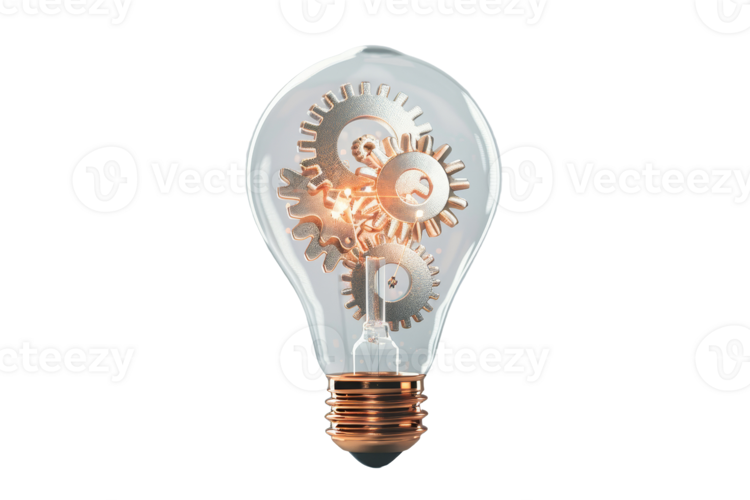 Innovation concept with gears inside a light bulb symbolizing creativity, ideas, and mechanical inspiration. Perfect for technology themes. png