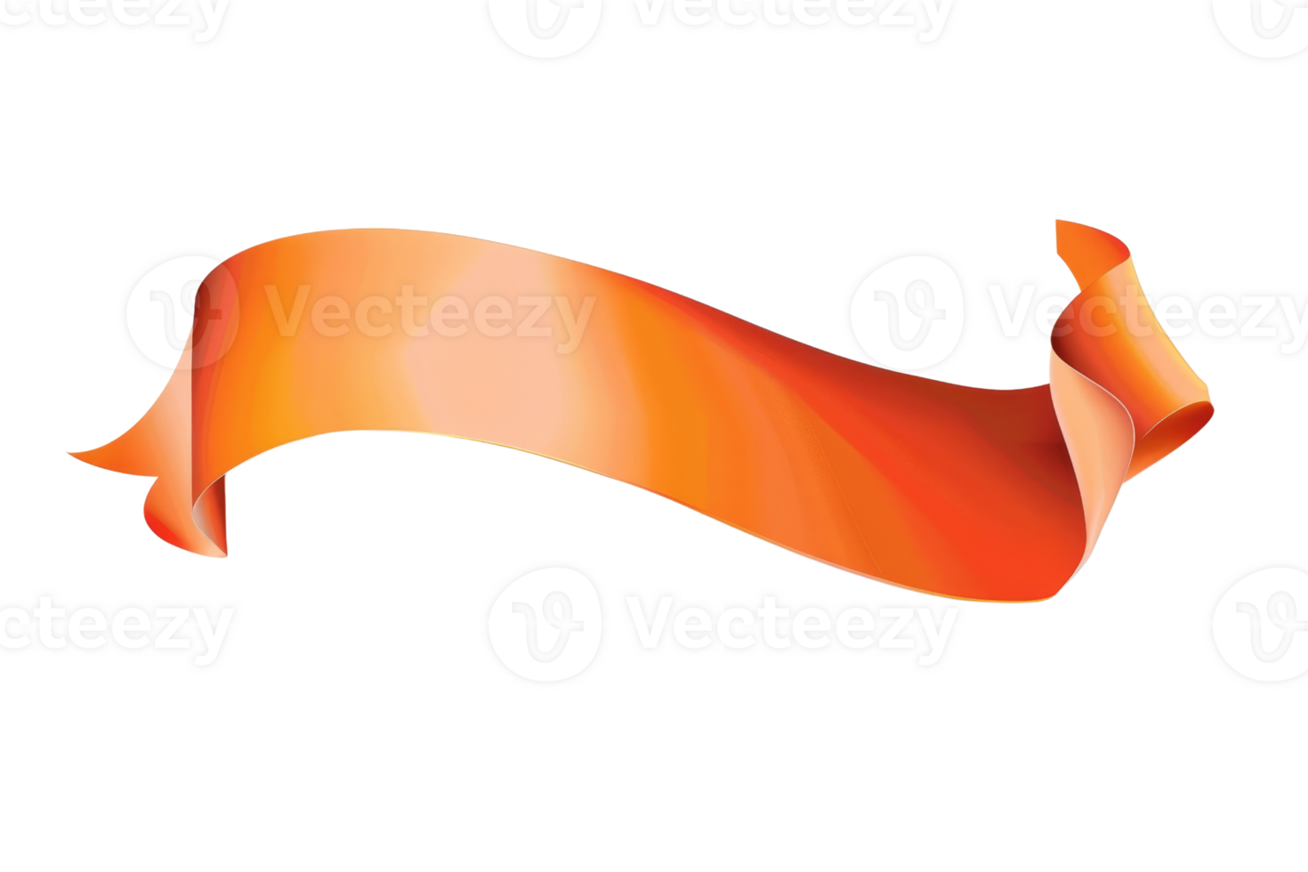 Bright orange ribbon banner in a wavy pattern, suitable for various design and decoration purposes, isolated on a transparent background. png