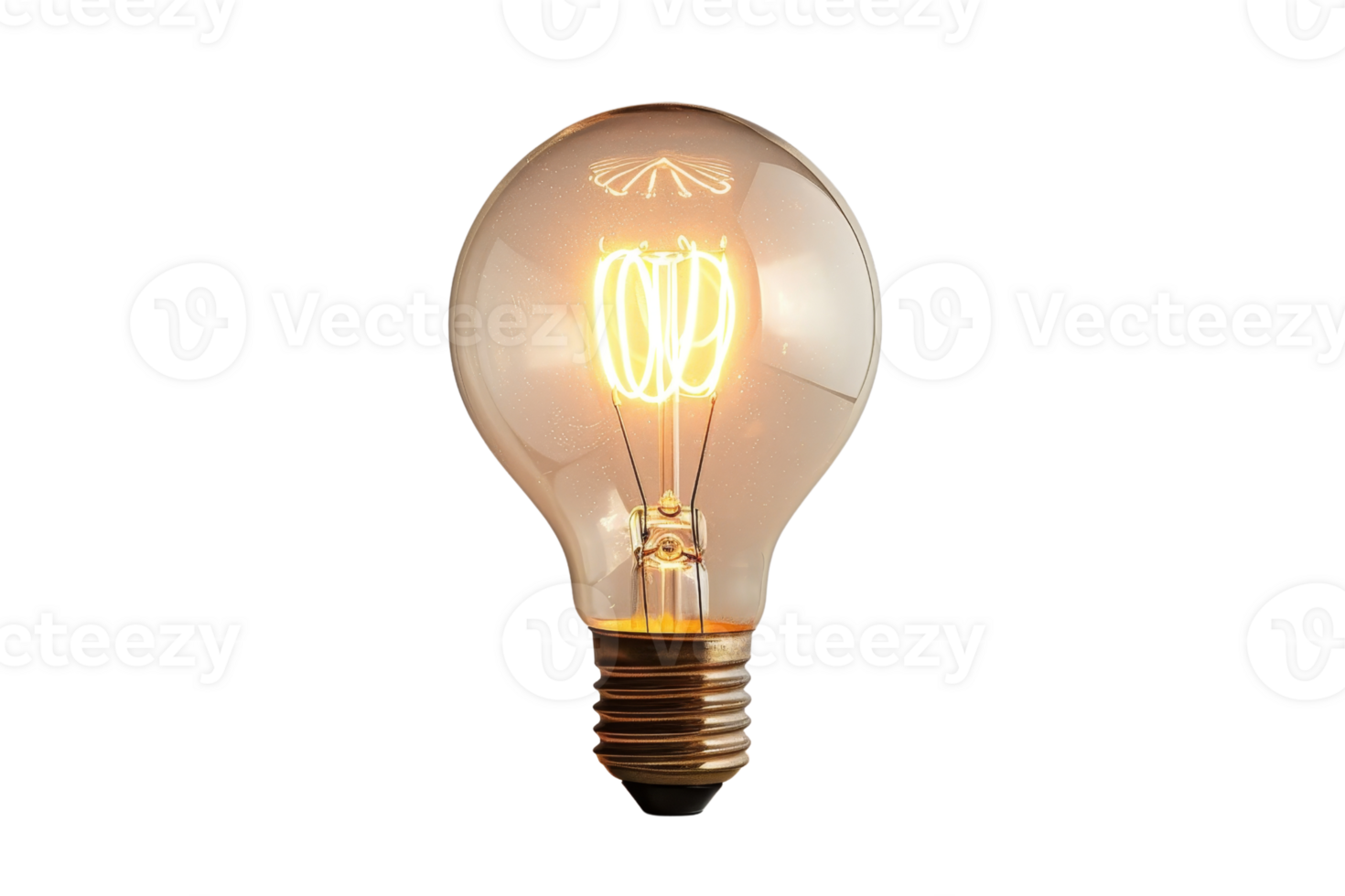 Close-up of a vintage-style incandescent light bulb with glowing filament against a black background, showcasing classic Edison bulb design. png