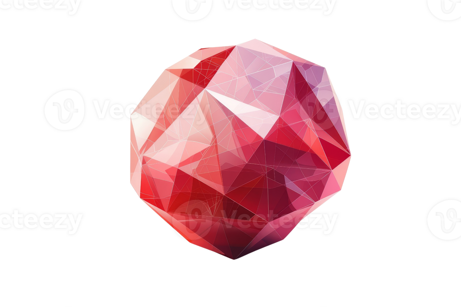 Abstract low poly 3D geometric shape with red and pink gradients, isolated on a transparent background. Modern design element or digital art. png