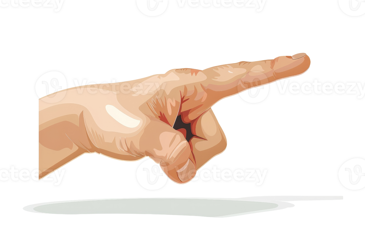 A hand pointing to the right. The hand is the only thing visible in the image. The image is white and black png