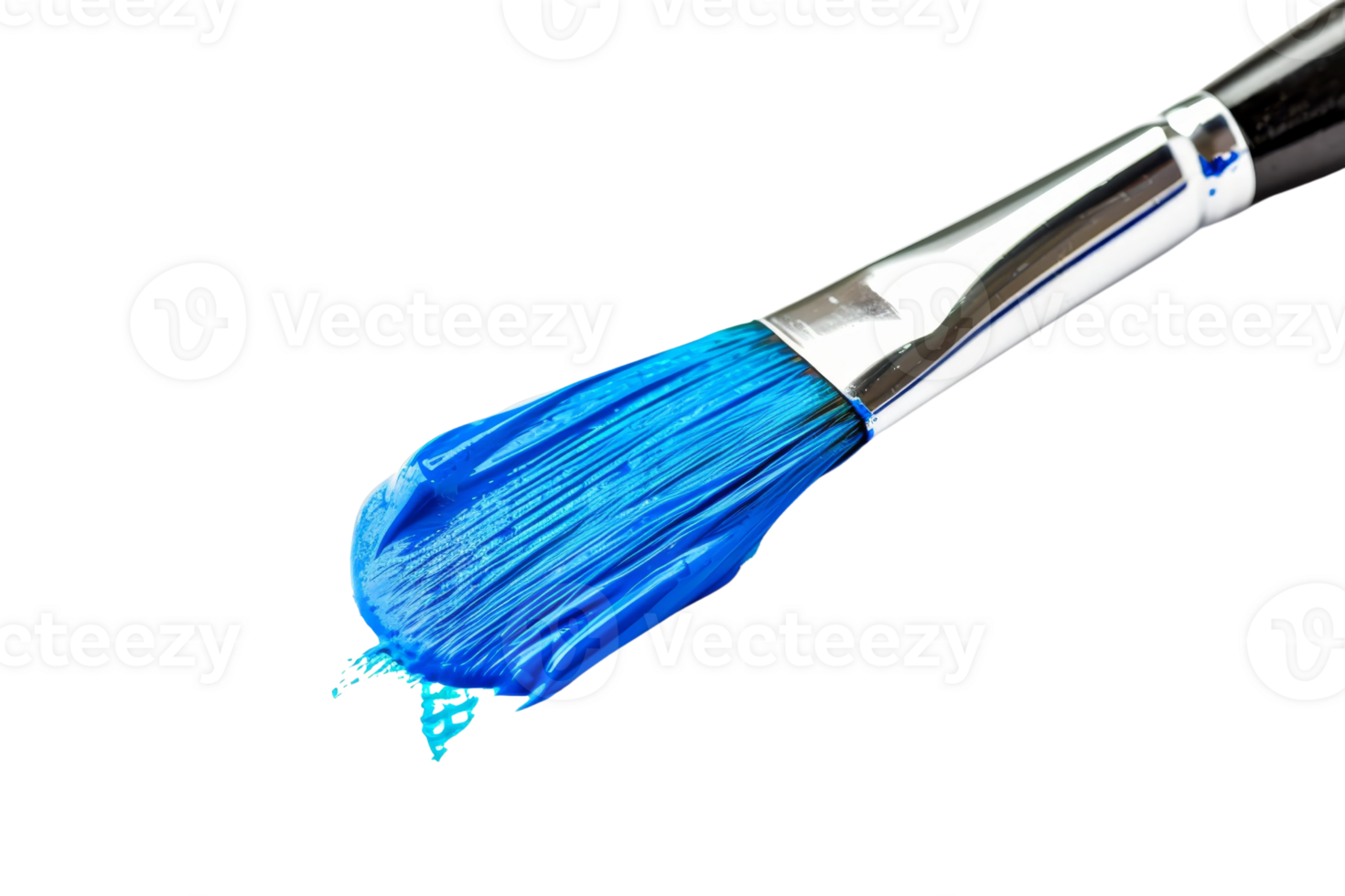Close-up of a paintbrush with blue paint, isolated on transparent background. Ideal for art, creativity, and design concepts. png