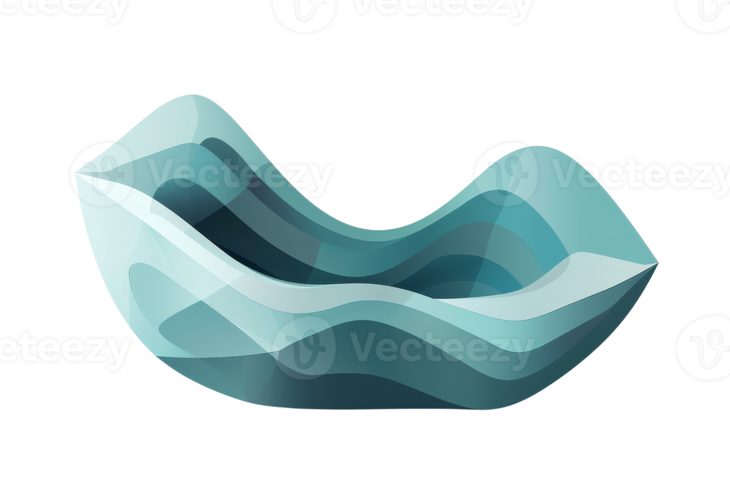 Abstract blue wavy glass sculpture in modern design, isolated on transparent background. Ideal for contemporary art and design projects. png