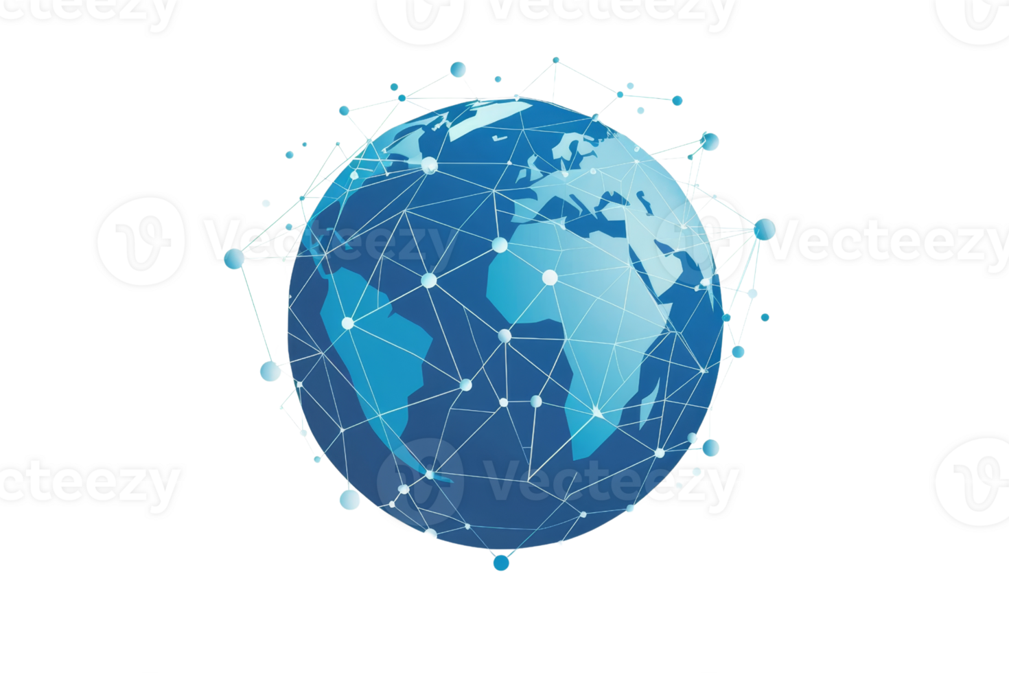 A blue globe with a network of lines connecting it. The globe is surrounded by a white background png