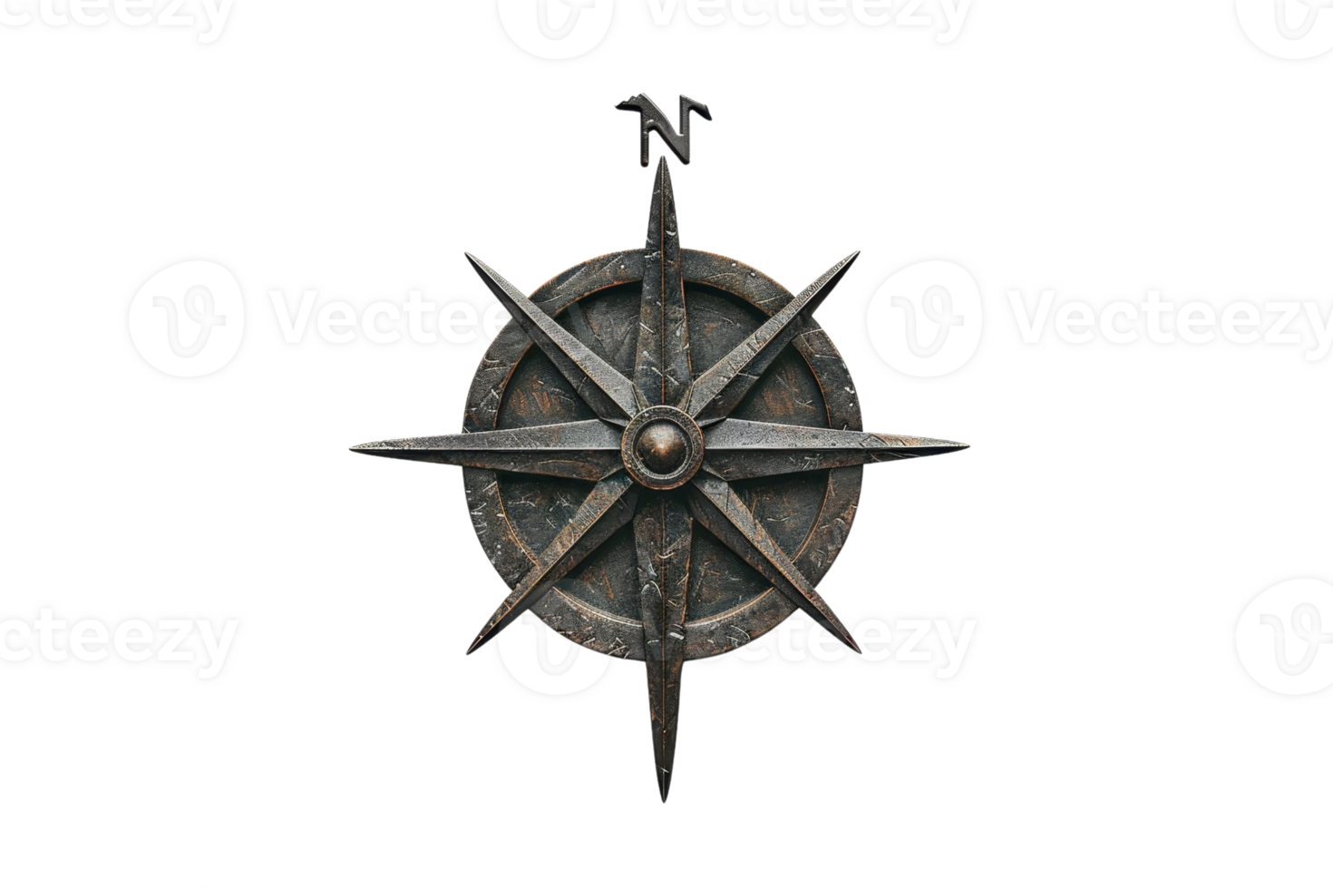Vintage metal compass rose isolated on transparent background. symbolizing navigation, exploration, and adventure in maritime or travel themes. png