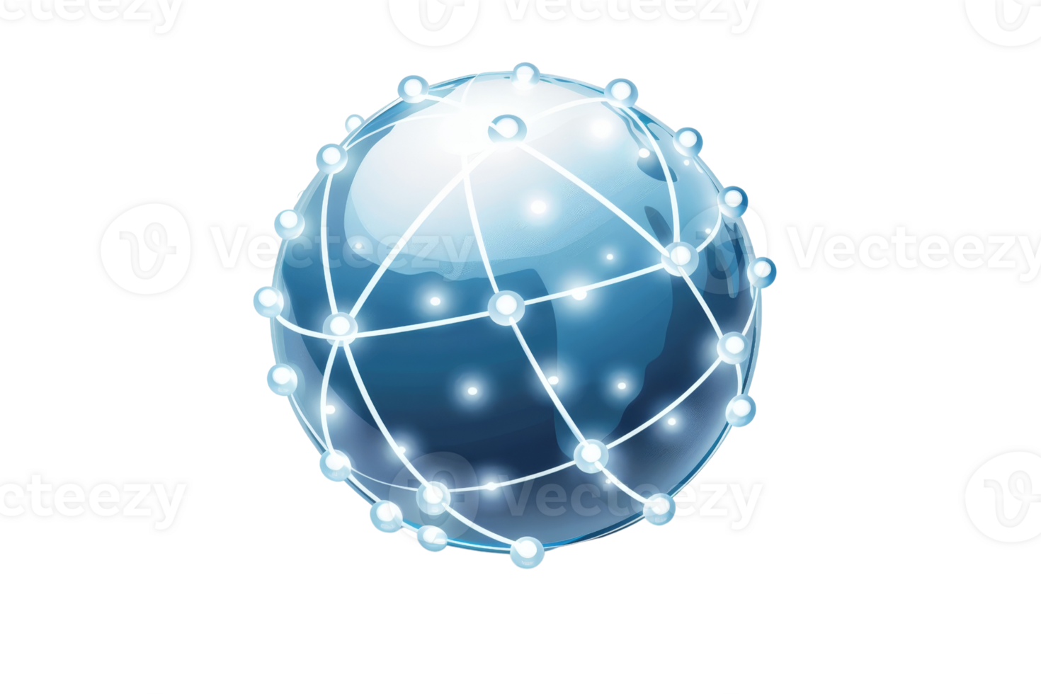 Shiny globe with network nodes, representing global connectivity, technology, and data communication in a digital world. png