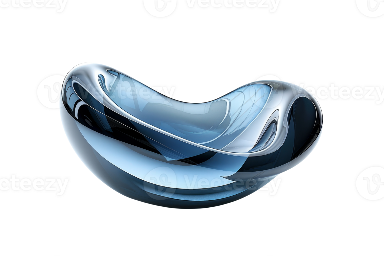 A blue bowl with a curved edge sits on a white background. The bowl is made of glass and has a unique, abstract shape. The blue color of the bowl creates a calming and serene atmosphere png