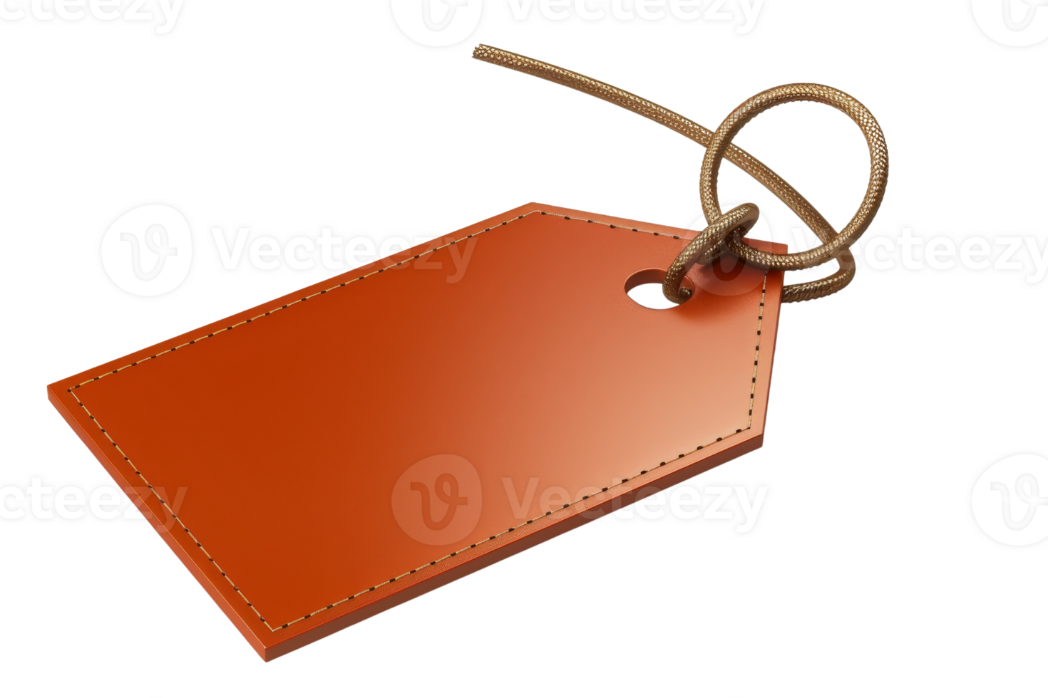 A tag with a brown cord tied to it. The tag is orange and has a hole in the middle png