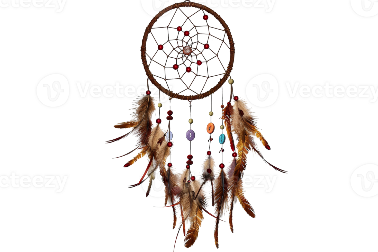 Beautiful Native American dreamcatcher with feathers and beads on a transparent background. Perfect for decor and symbolic representations. png