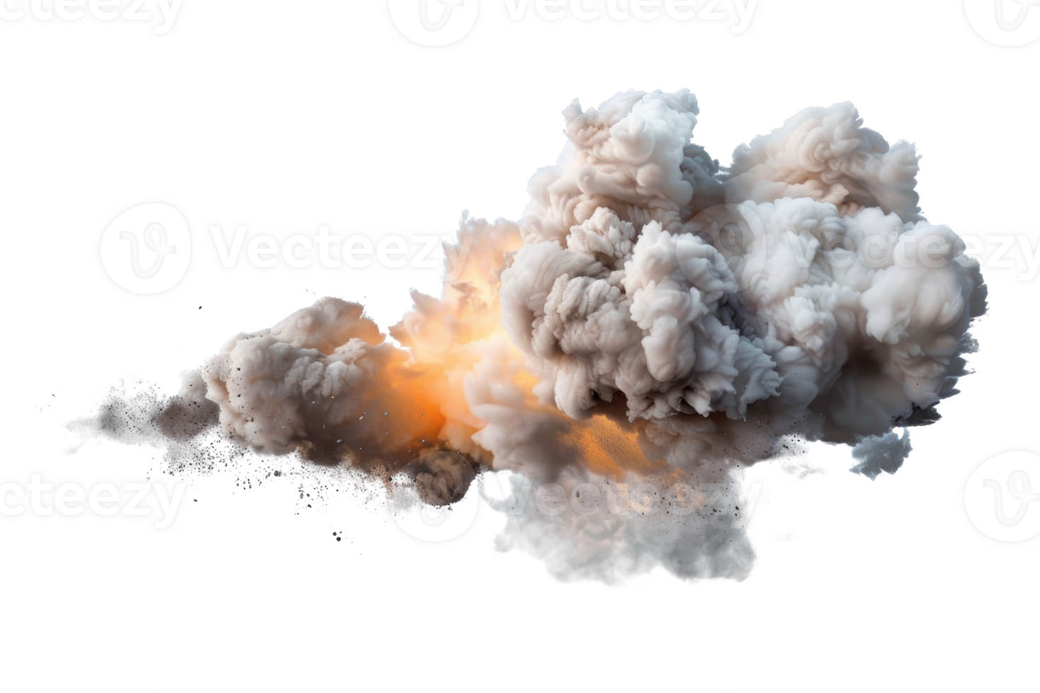 Dramatic explosion with dense smoke and fire blast on a transparent background, perfect for action, effects, and digital art projects. png