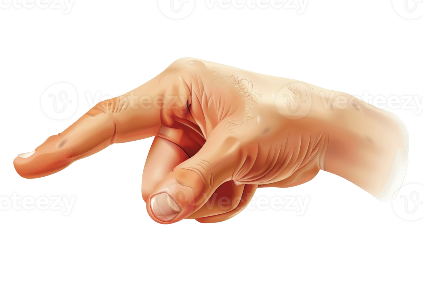 Close-up illustration of a hand pointing, showcasing realistic skin texture and detail, perfect for design purposes. png