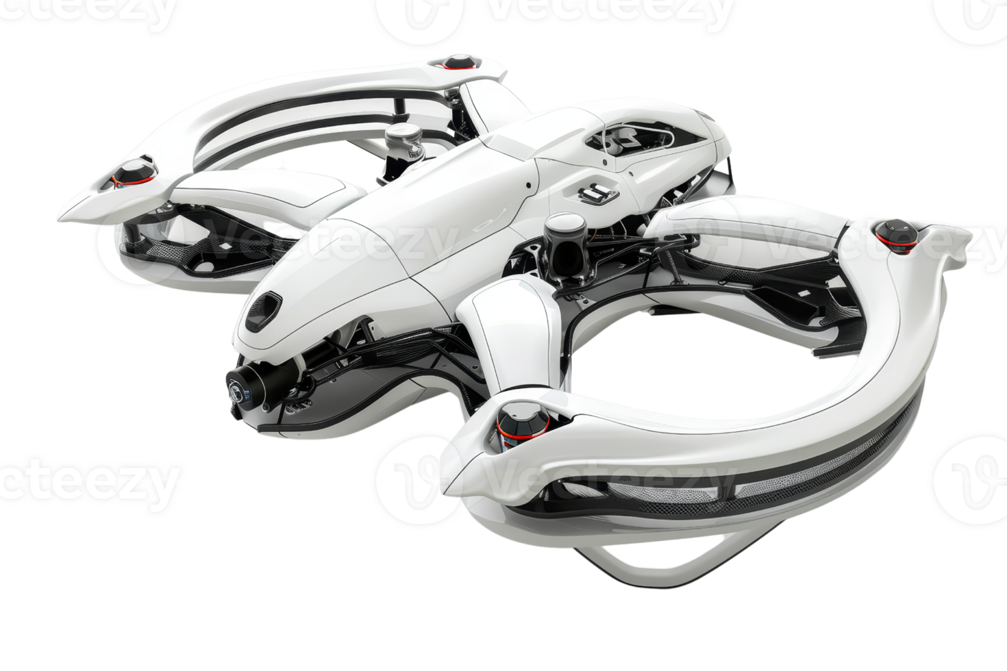 A white and silver robot with a black and red design. The robot is in the air and has a futuristic look png