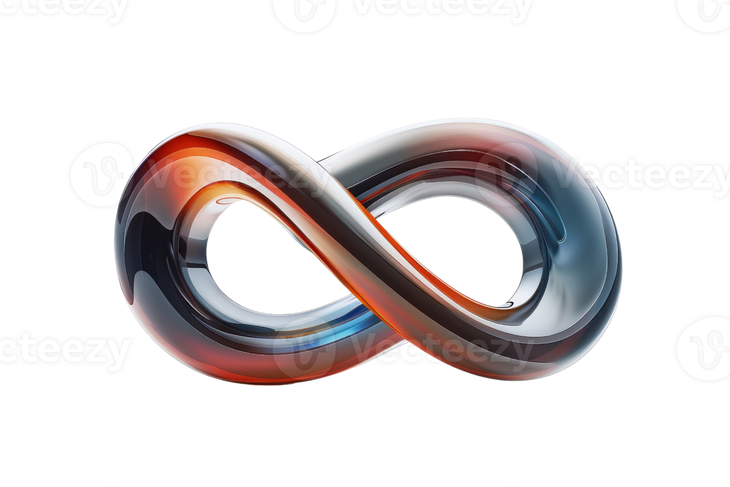 A glass object with a spiral shape that looks like an infinity symbol. The object is made of glass and has a blue, red, and orange color scheme png