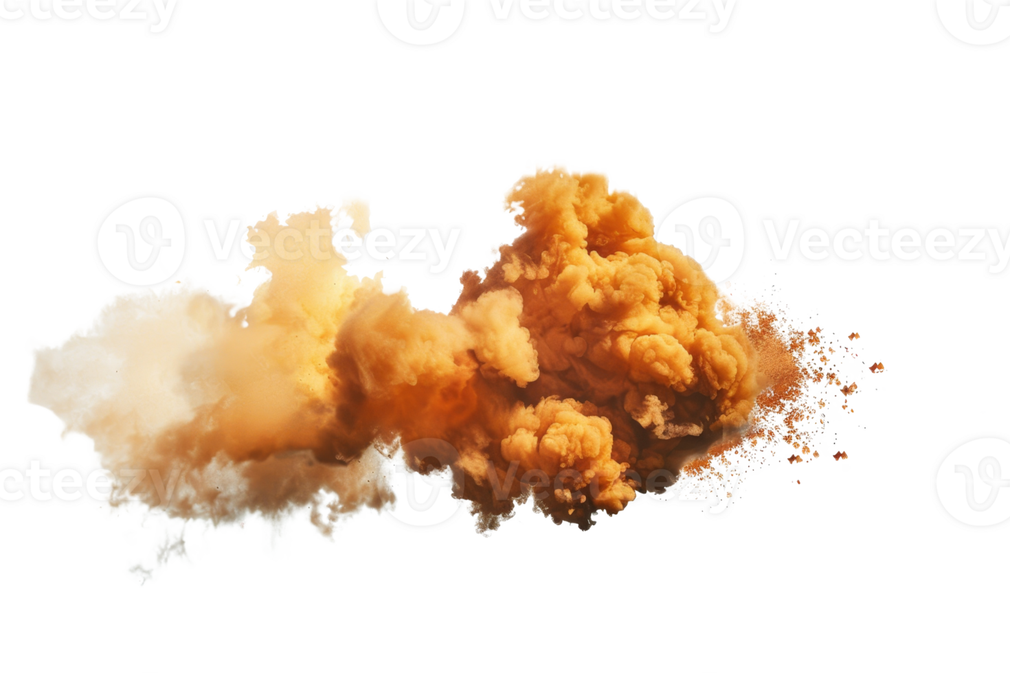 Dramatic explosion cloud with vibrant orange and brown smoke isolated on transparent background. perfect for special effects or creative designs. png