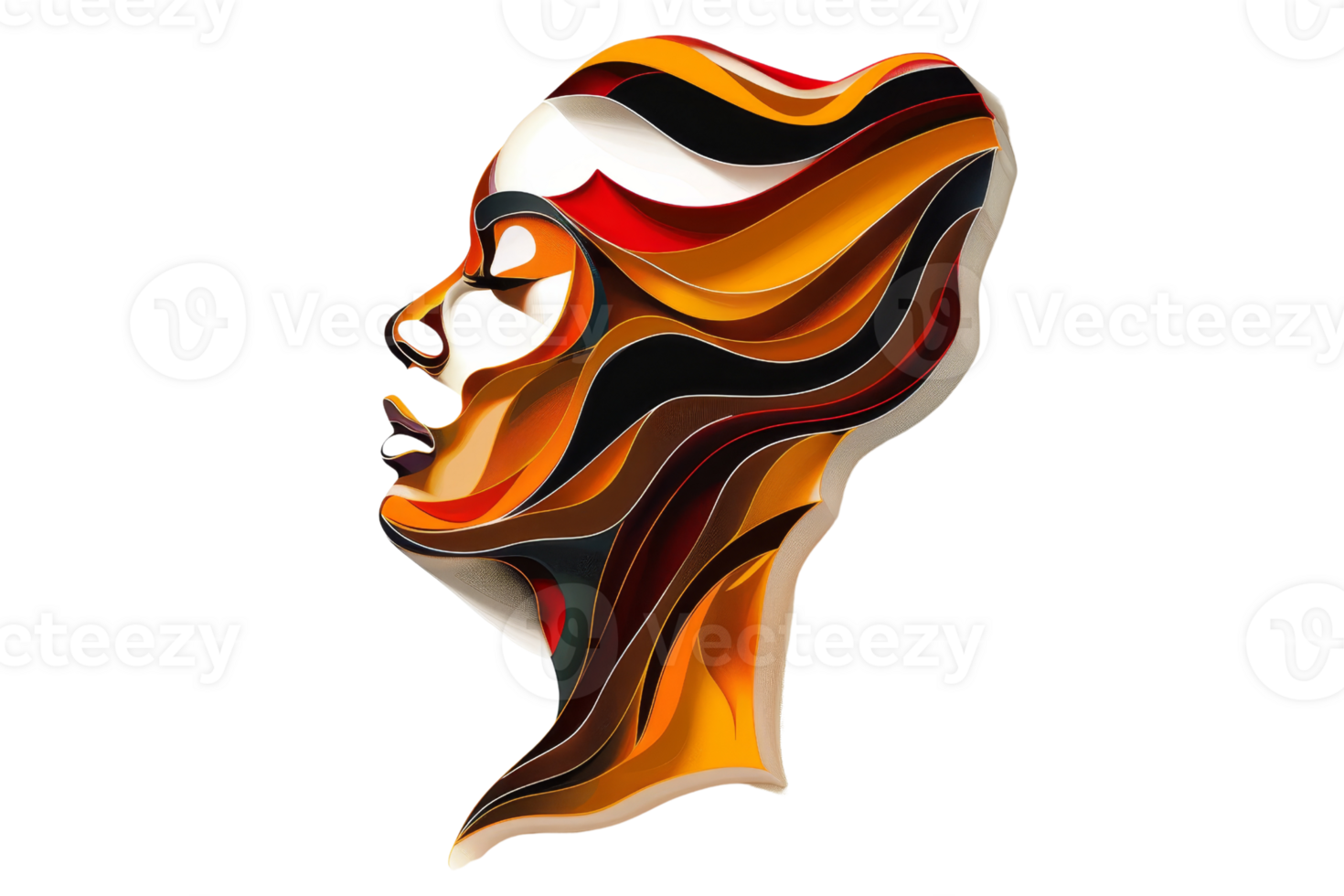 Abstract artistic portrait of a human profile with vibrant, swirling colors in various shades, creating dynamic and captivating visual appeal. png