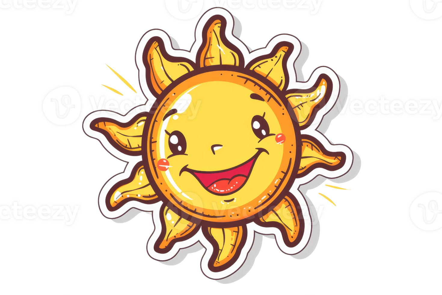 Cheerful cartoon sun with a happy face, smiling and radiating warmth, perfect for kids' content, weather illustrations, or positive designs. png