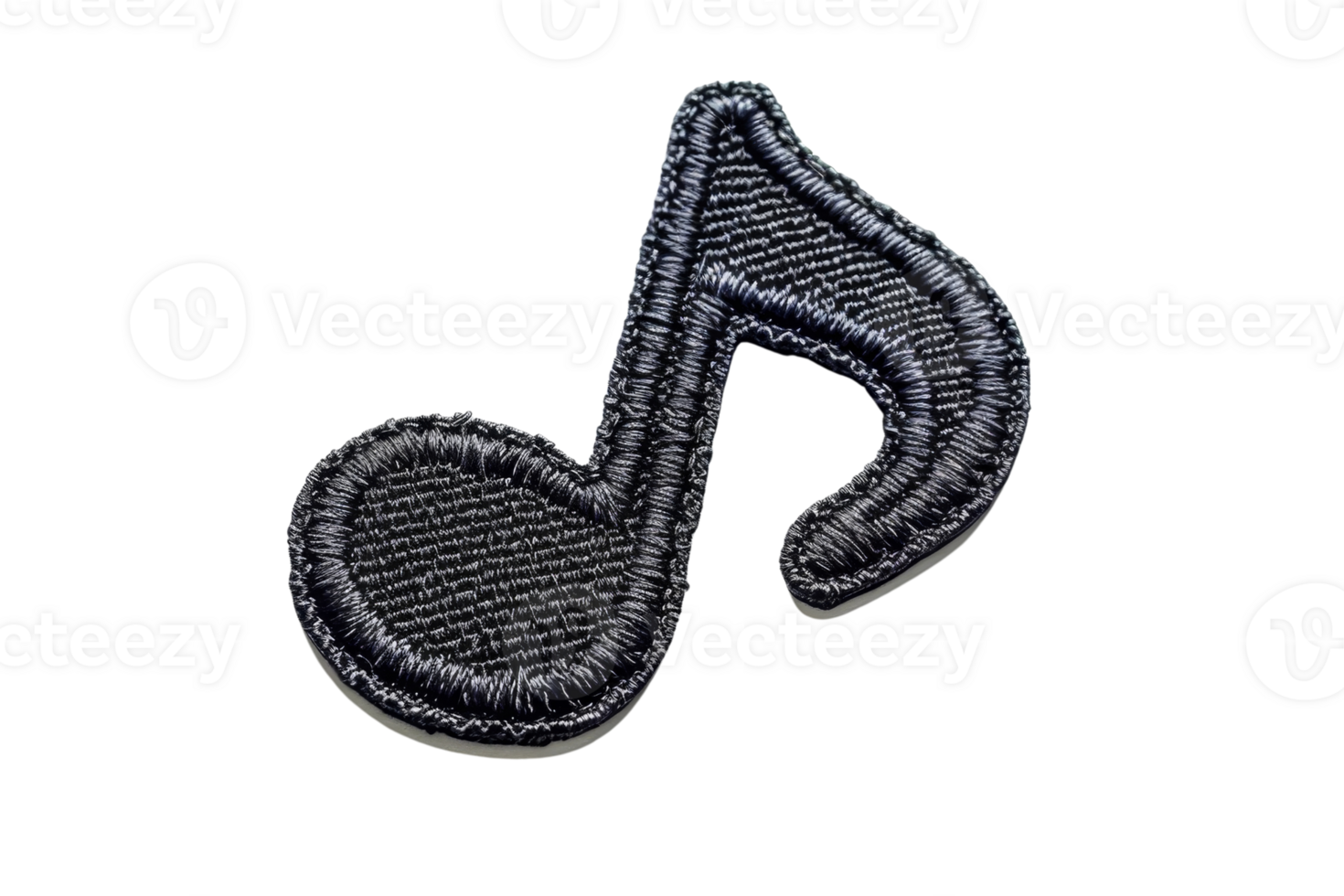 Black embroidered musical note patch isolated on transparent background. perfect for customization, clothing design, and artistic projects. png