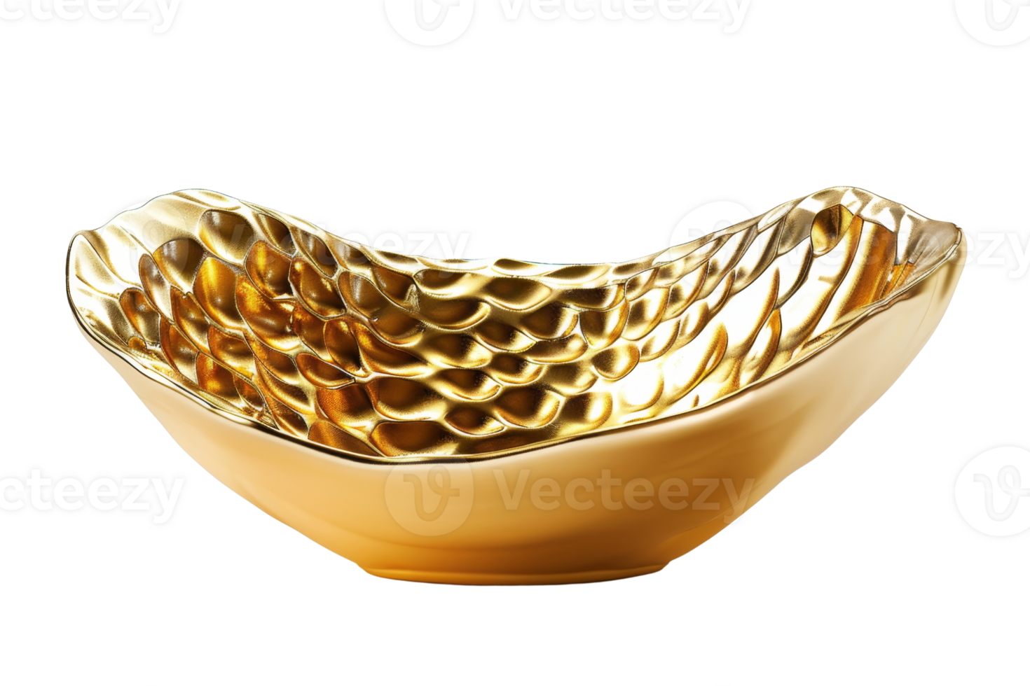 A gold bowl with a pattern of waves on it. The bowl is sitting on a white background png