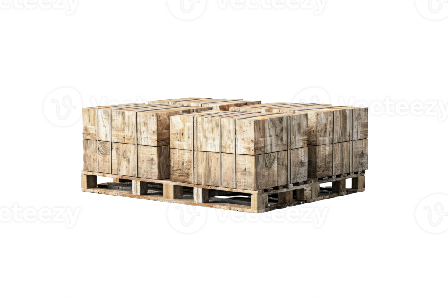 Wooden pallets stacked together, ready for shipping or storage. Ideal for logistical and warehouse use. High-resolution, isolated on white. png