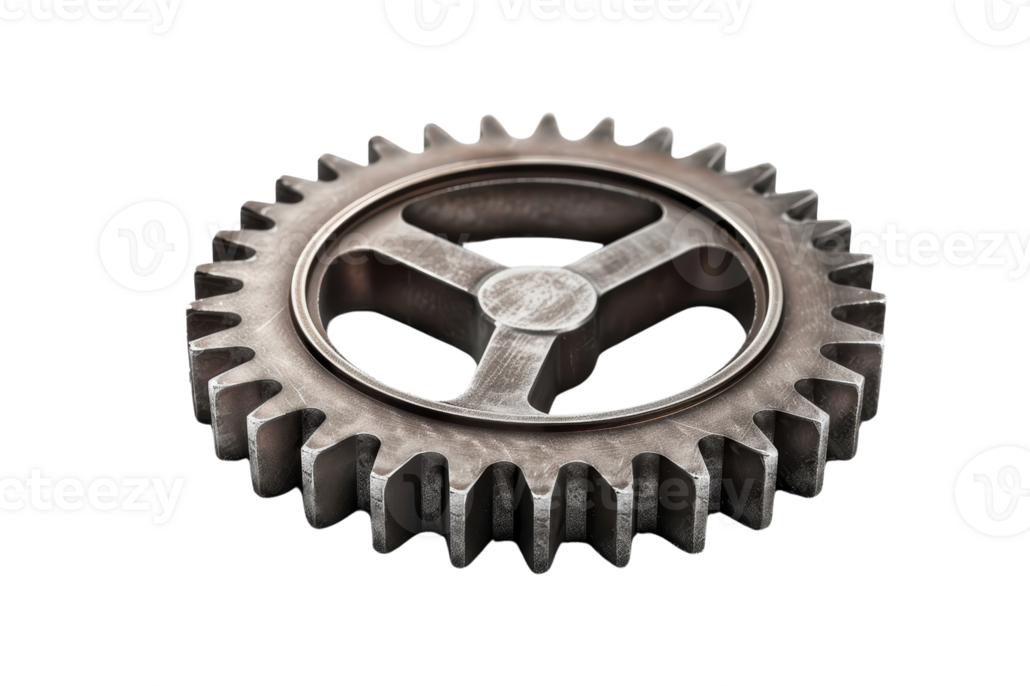 A rusty gear with three teeth. The gear is old and worn, but it still has some life left in it. The image has a vintage feel to it, and it evokes a sense of nostalgia for a bygone era png