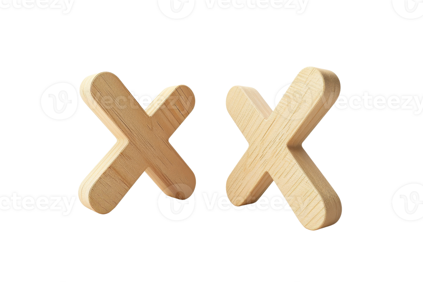 Two wooden X's are shown on a white background. The X's are wooden and appear to be carved out of wood. They are placed next to each other, with one on the left and the other on the right png