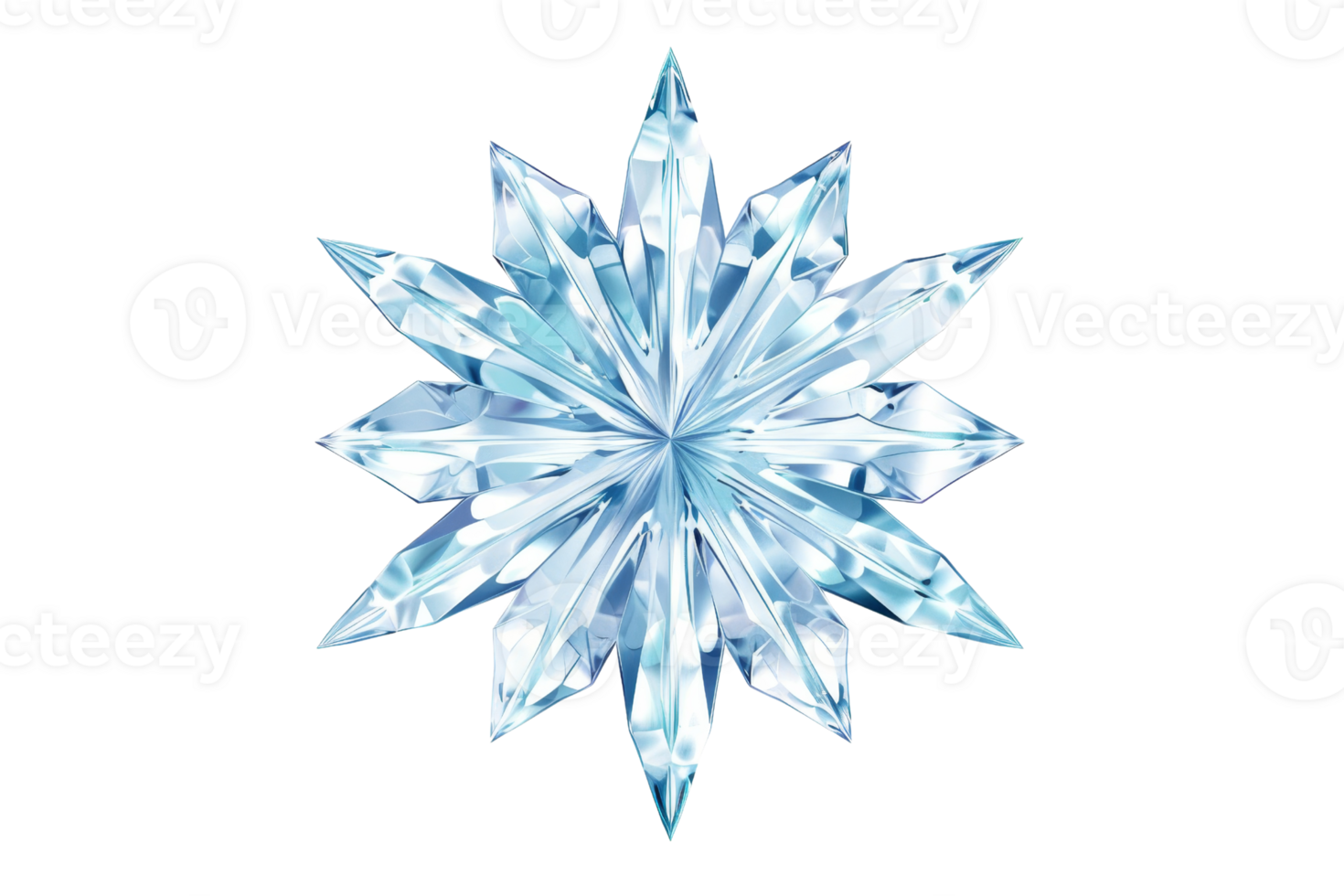 A large blue crystal snowflake with a white background. The snowflake is very large and has a very bright blue color png