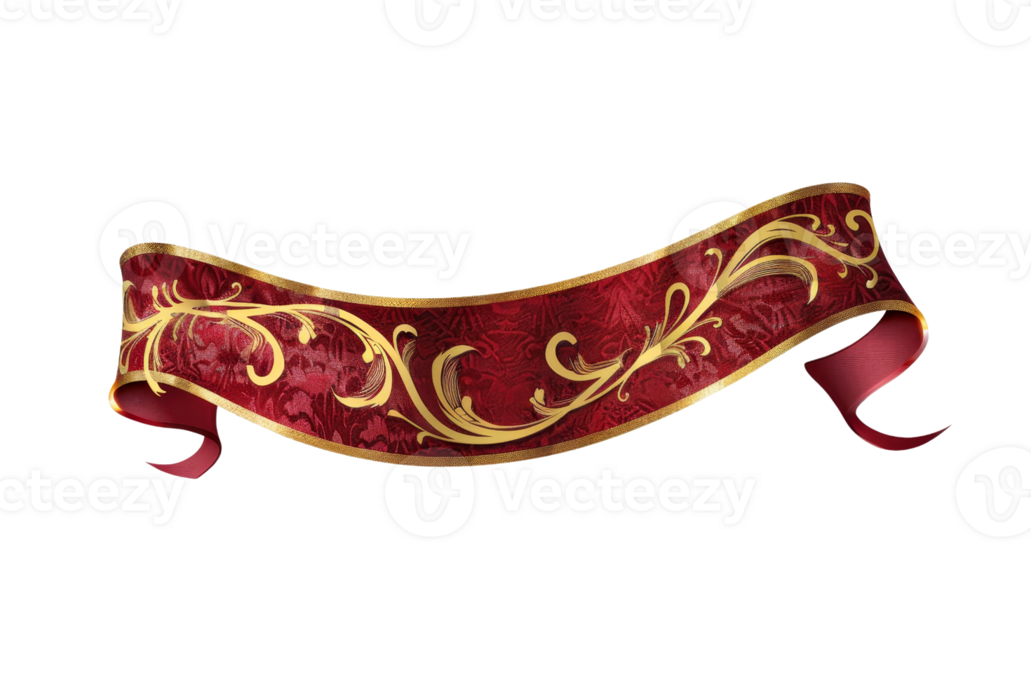 Elegant red and gold ribbon banner with intricate decorative patterns, perfect for festive occasions, invitations, and graphic designs. png