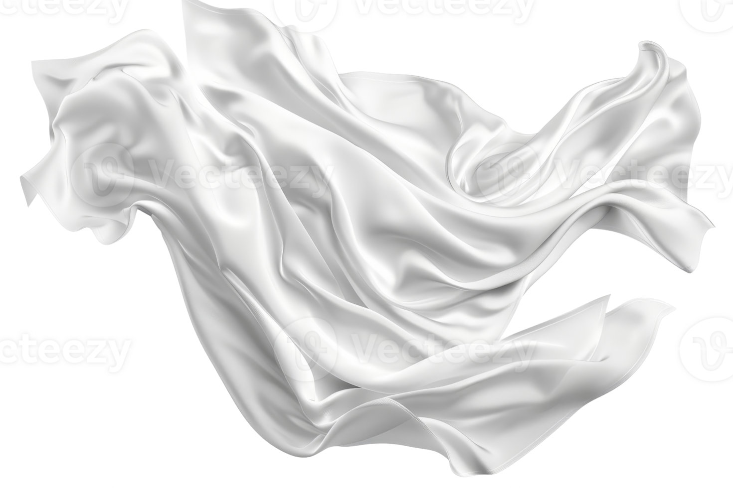 Elegant flowing white fabric captured in mid-air, creating beautiful soft waves and curves against a transparent background. png