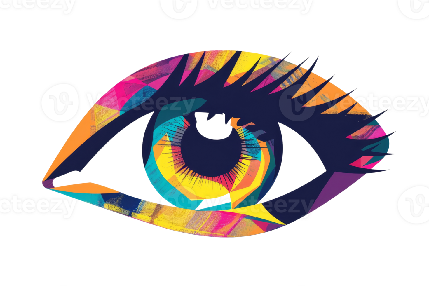 A colorful eye with a black pupil. The eye is the main focus of the image png