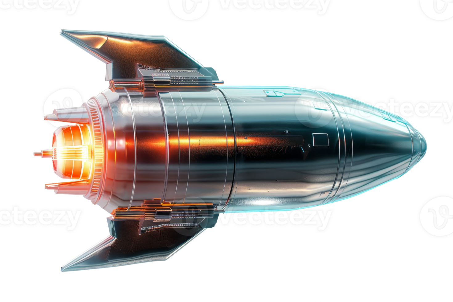 Futuristic rocket ship with glowing engine, high-tech spacecraft design, isolated on transparent background. perfect for sci-fi concepts. png