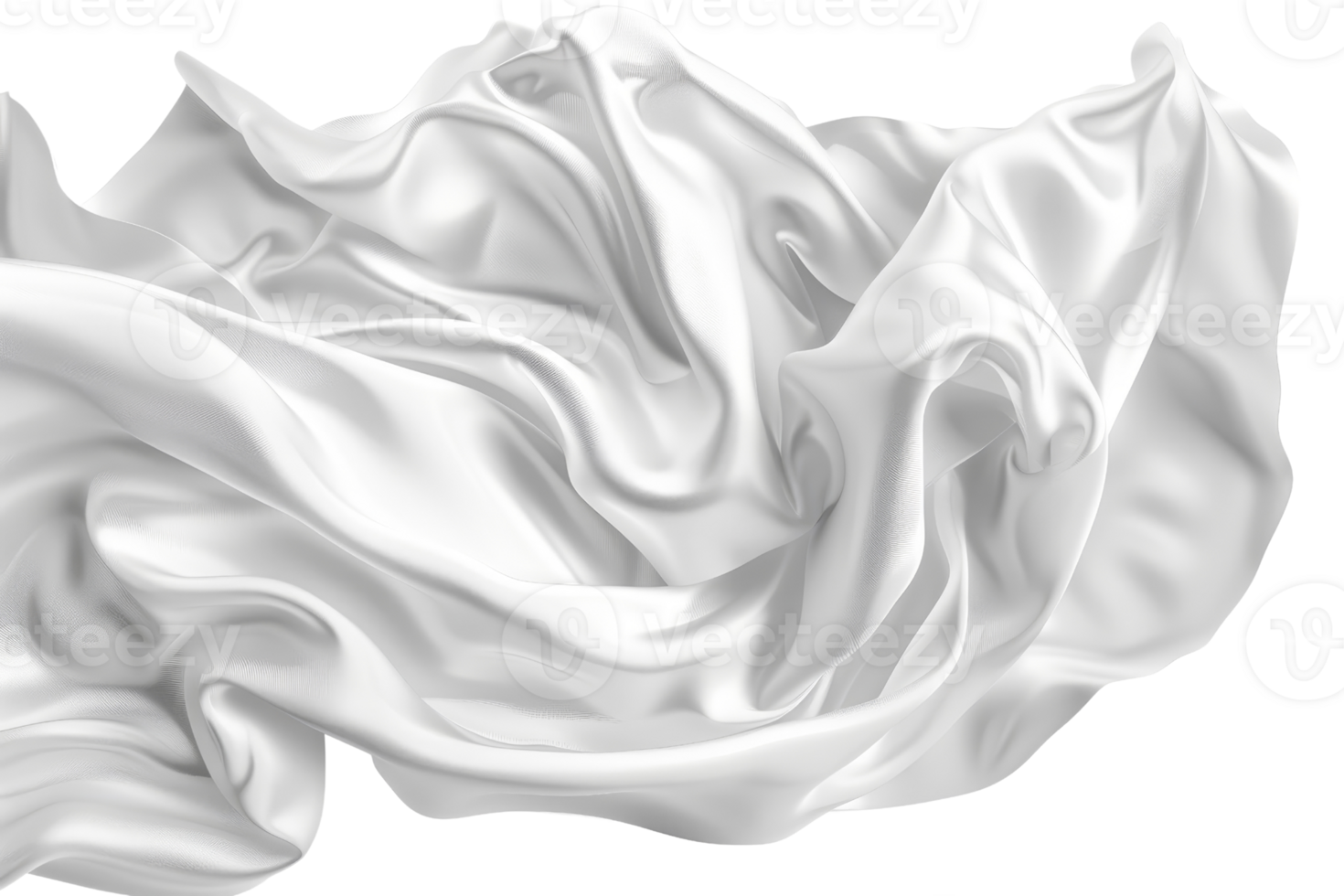 Elegant white silk fabric draped artistically creating fluid, soft folds and smooth texture. Ideal for design and textile projects. png