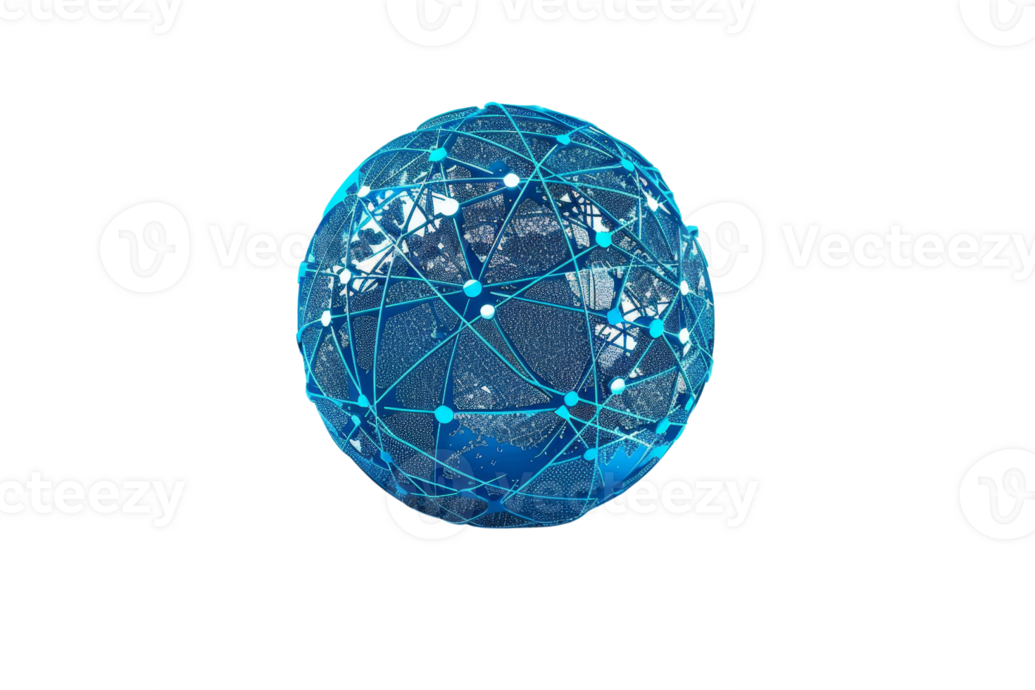 Digital globe with network connections on blue background, representing global communication and technology. Abstract and modern design. png