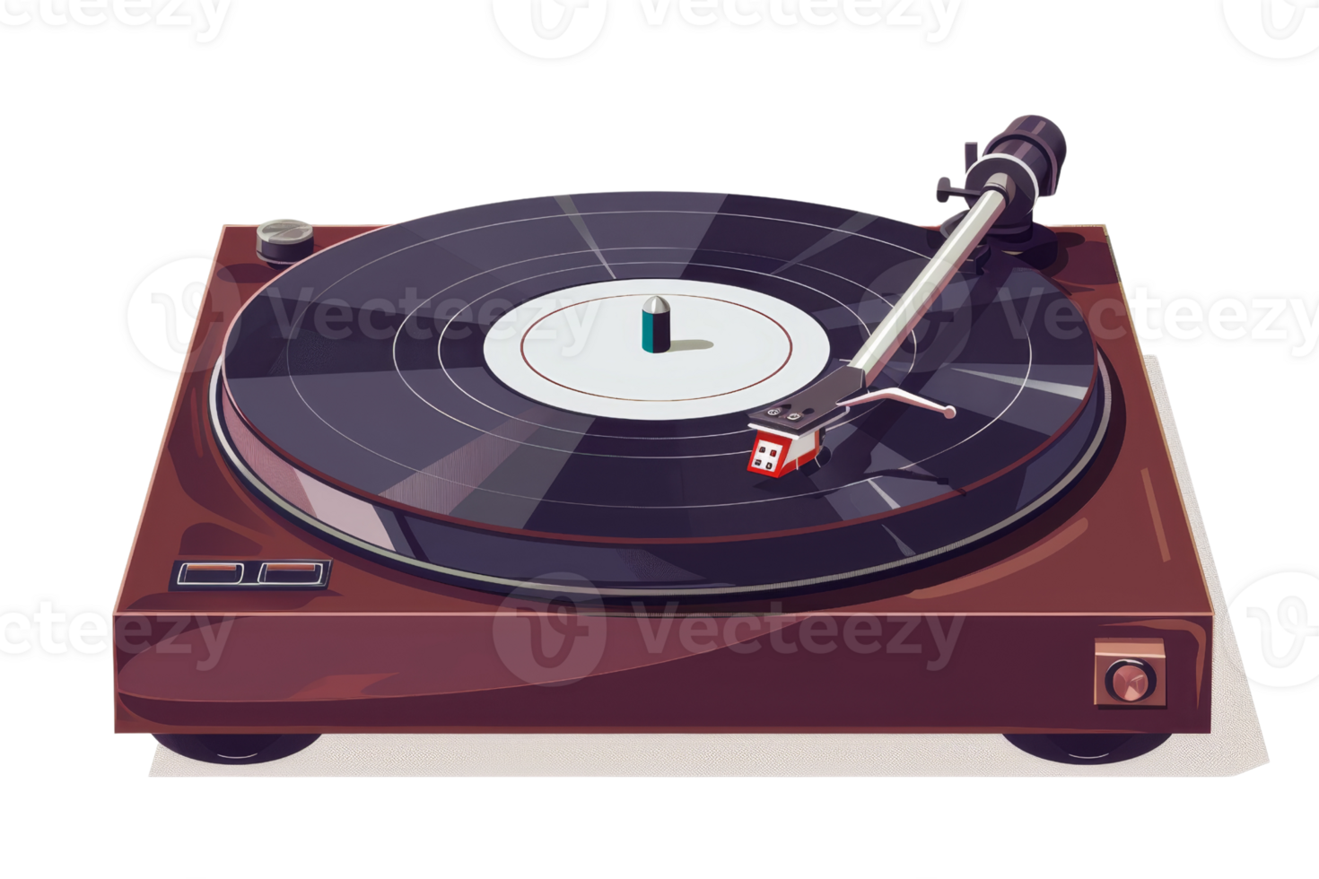 A record player with a red and white record on it png