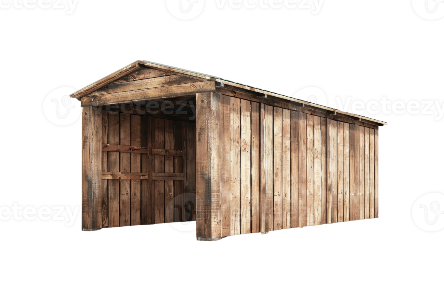 Wooden shed isolated on a transparent background. showcasing rustic architecture and simple storage solutions for various uses. png