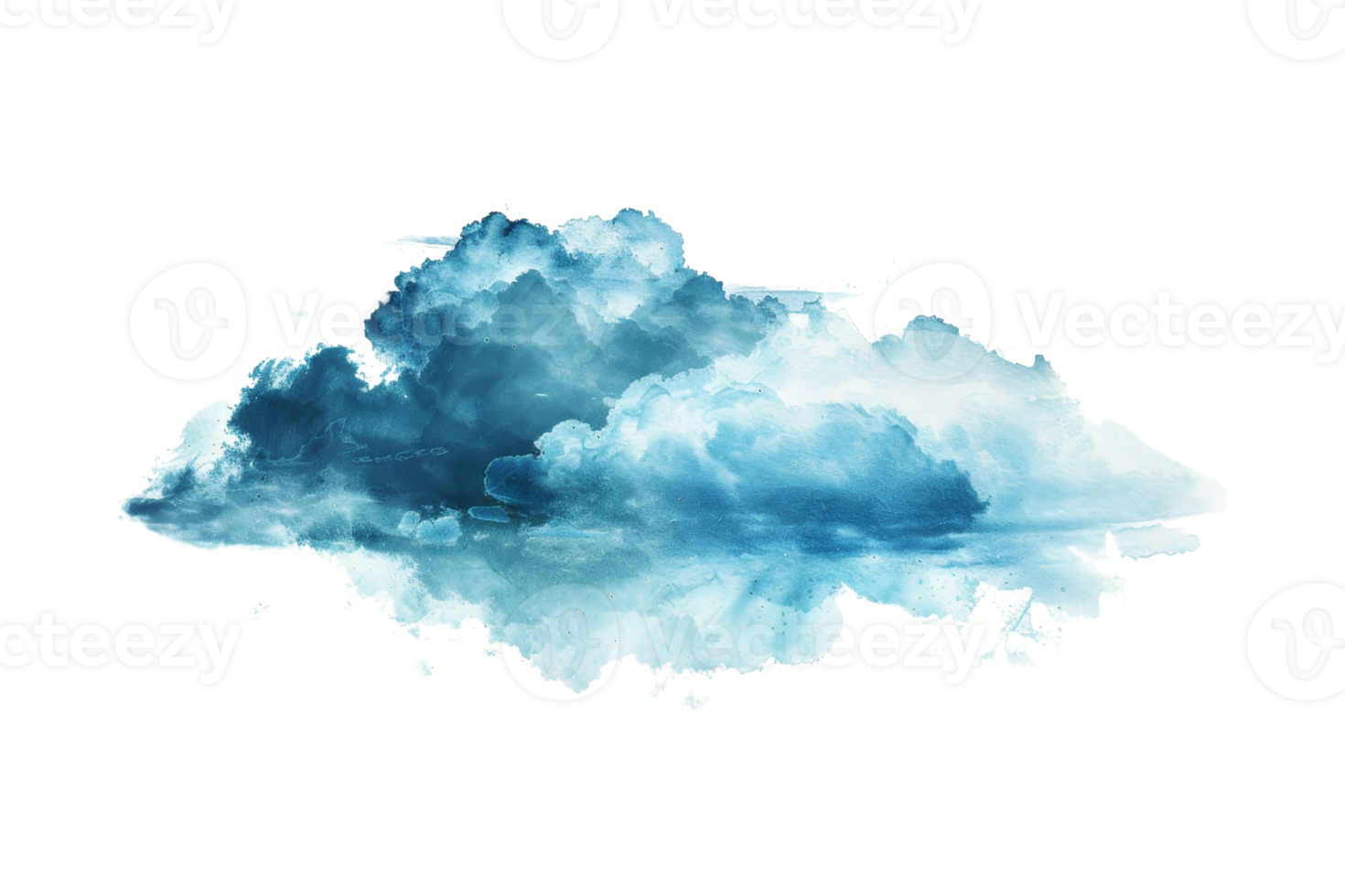 Artistic digital illustration of a blue cloud resembling a watercolor painting, isolated on a transparent background. png