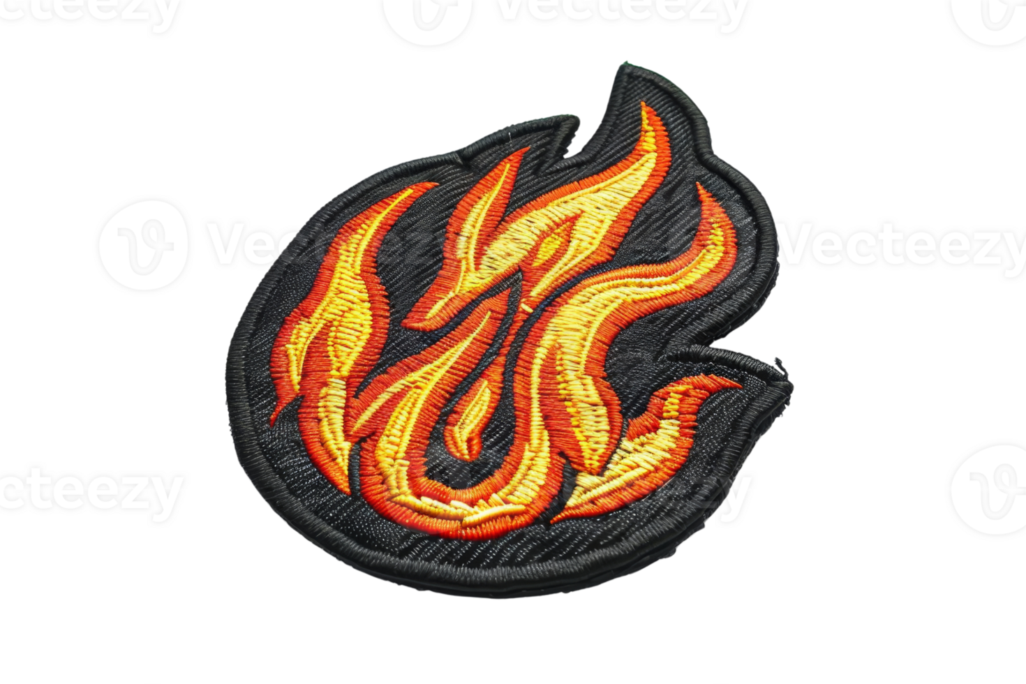 Vibrant fire patch emblem with intricate stitching, perfect for jackets, backpacks, or DIY projects. Symbolizes heat, energy, and passion. png