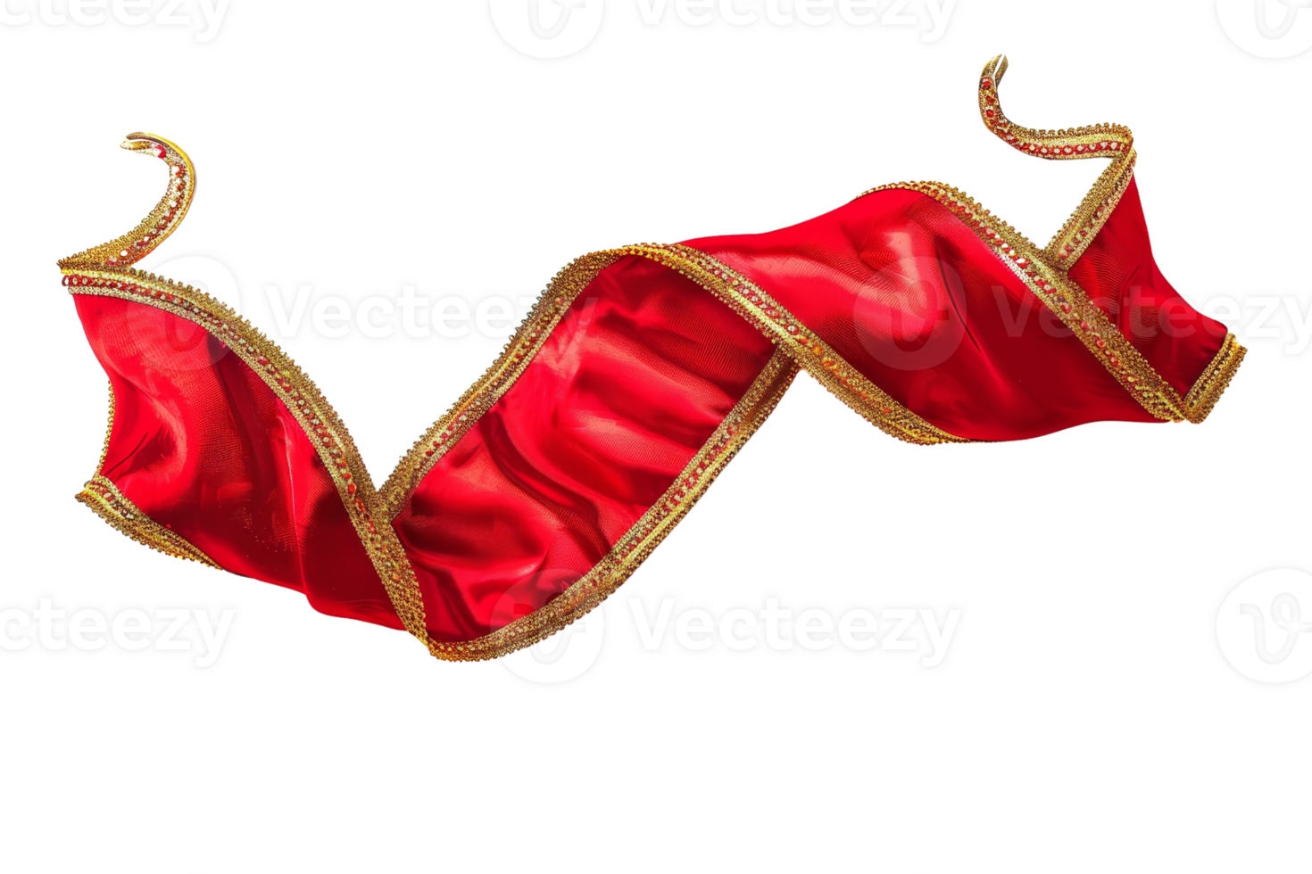 Elegant red ribbon with golden trim, isolated on a transparent background, perfect for festive decoration or design projects. png