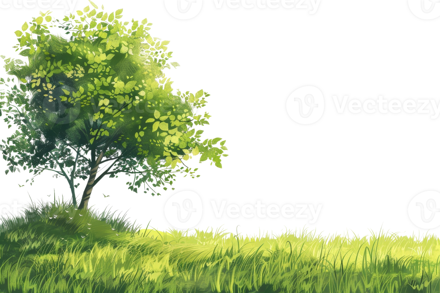 Serene landscape of a lone tree on a grassy field, perfect for nature and outdoor themes in your projects. png