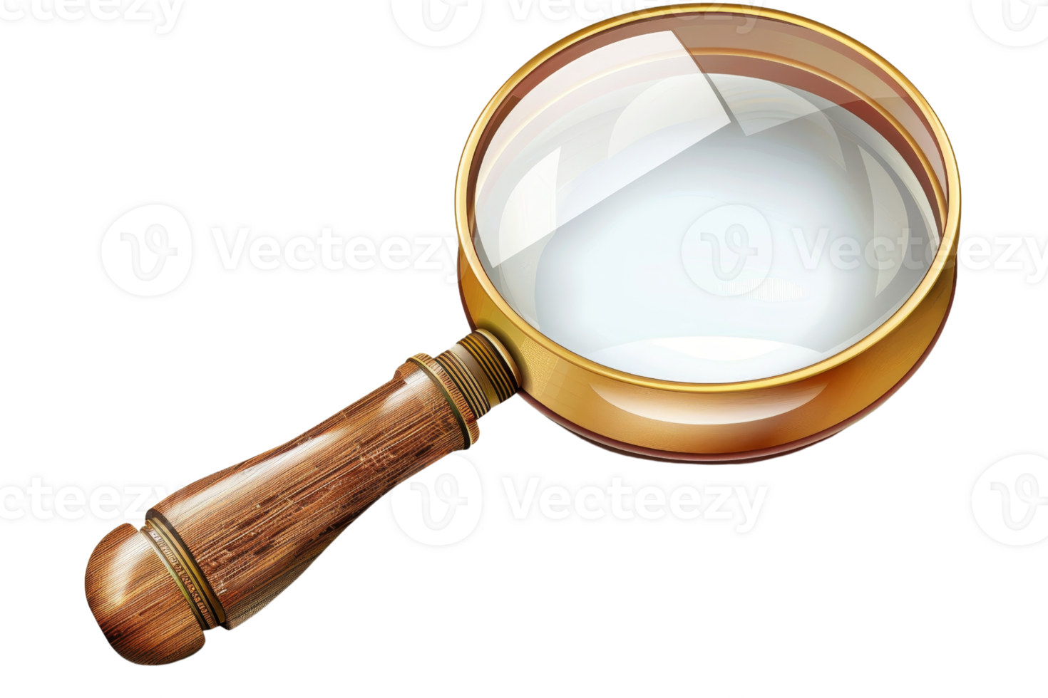 A detailed illustration of a magnifying glass with a wooden handle, perfect for search, research, and analysis concepts. png