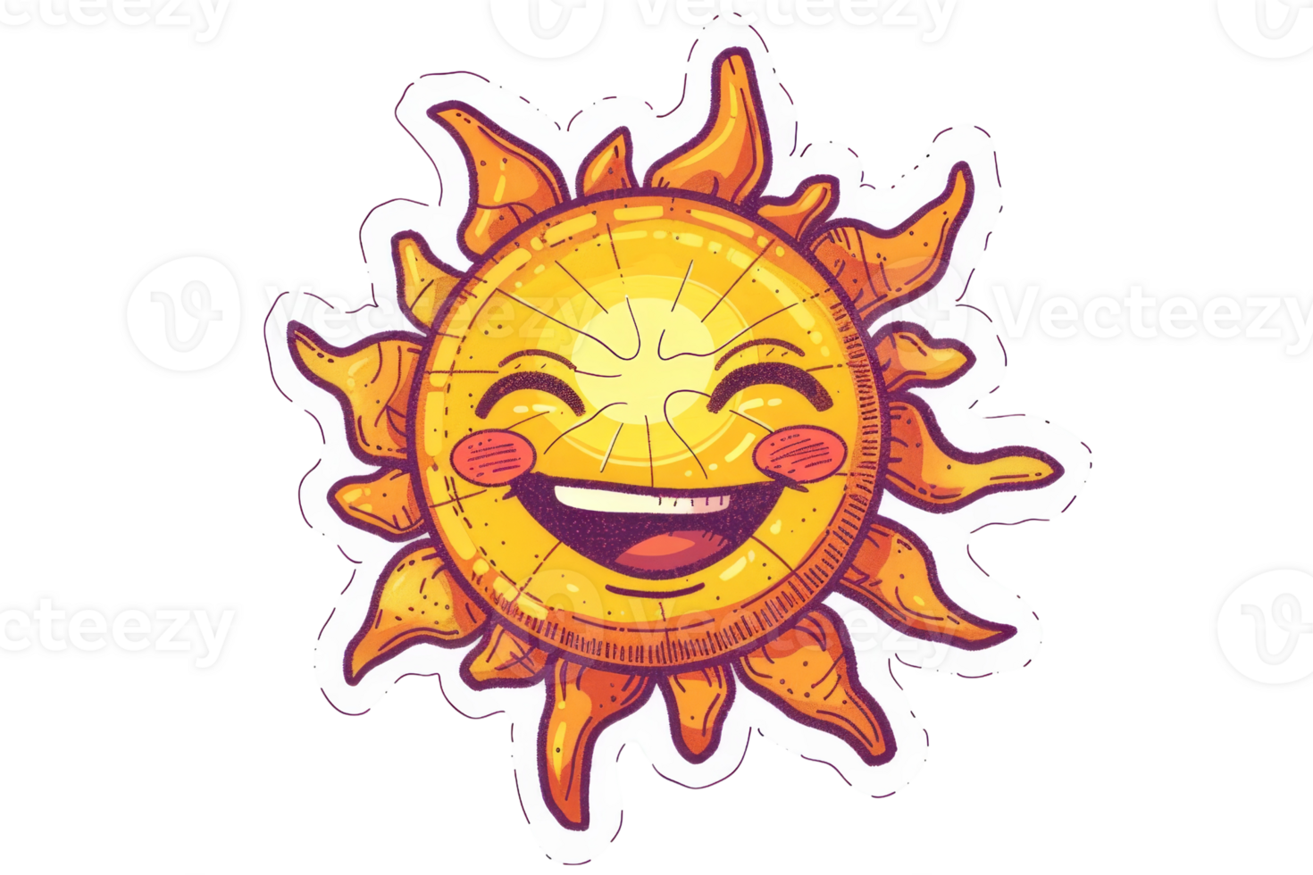 Cheerful sun illustration with a smiling face and vibrant rays, perfect for summer-themed designs and joyful artworks. png